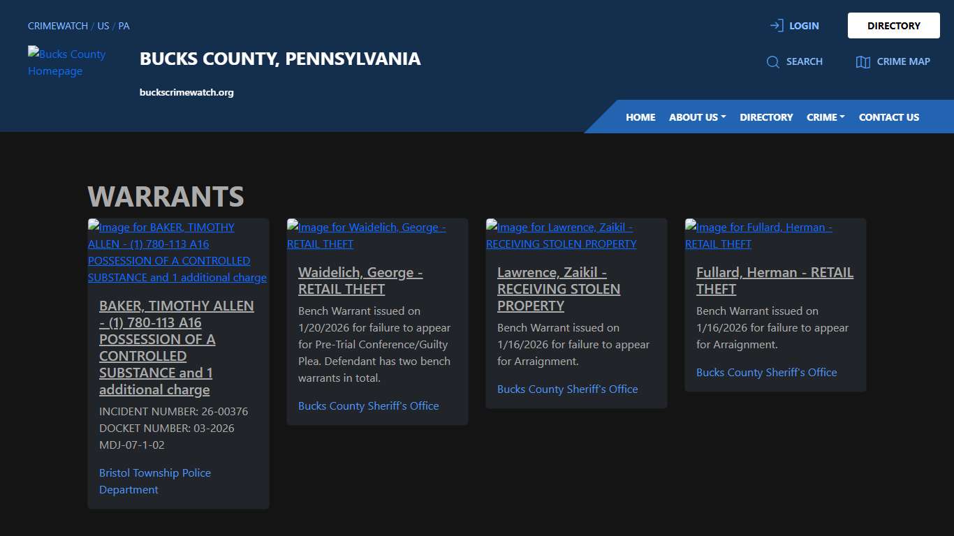 Warrants for Bucks County, Pennsylvania CRIMEWATCH